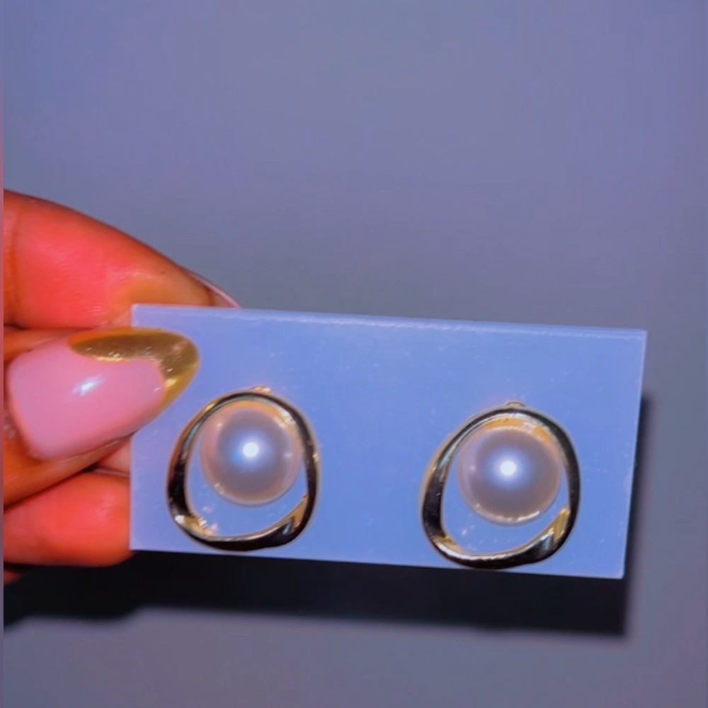 White Faux Pearl Stud Earrings
